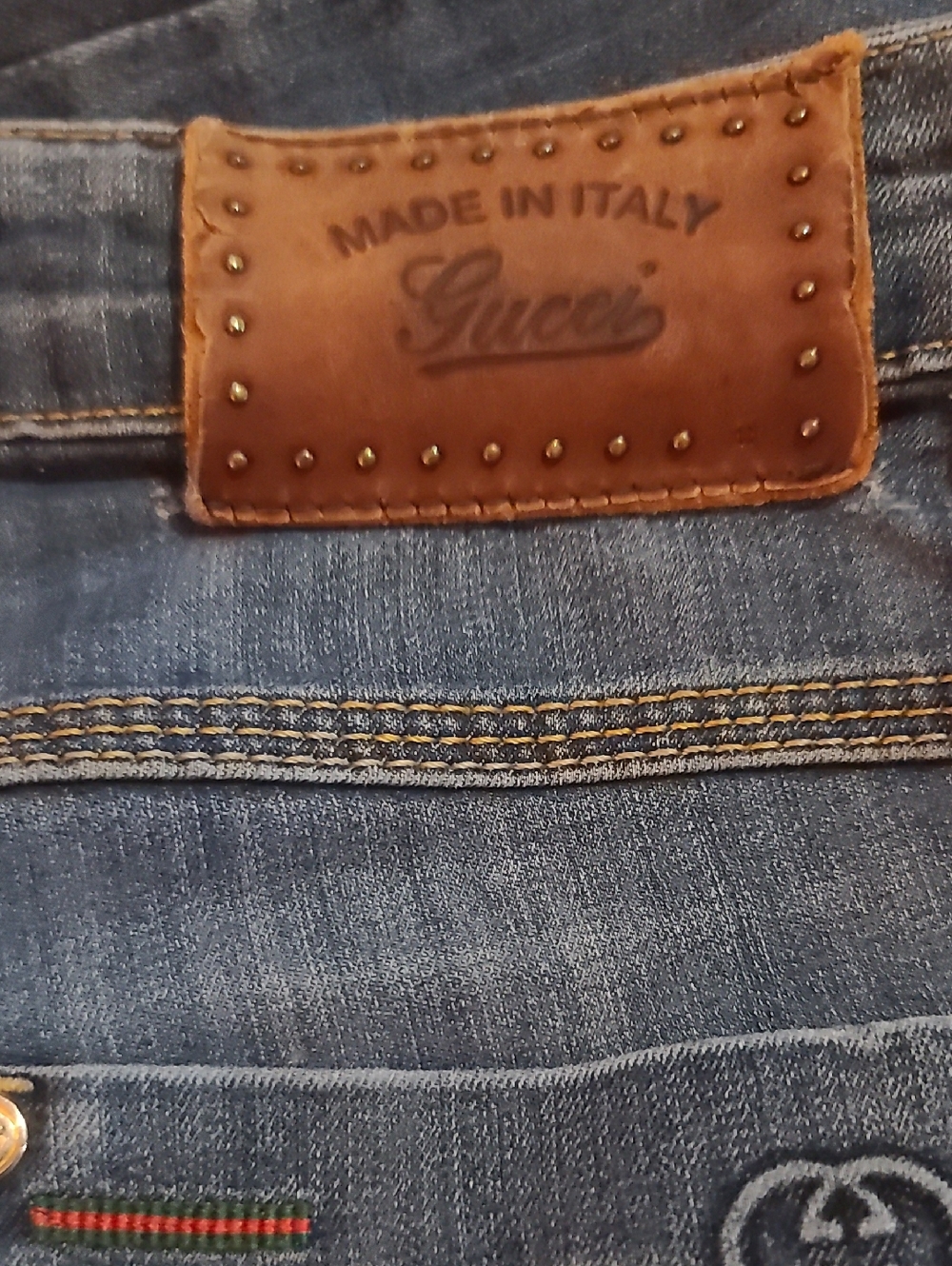 Gucci Blue Denim Jeans with Leather Patch